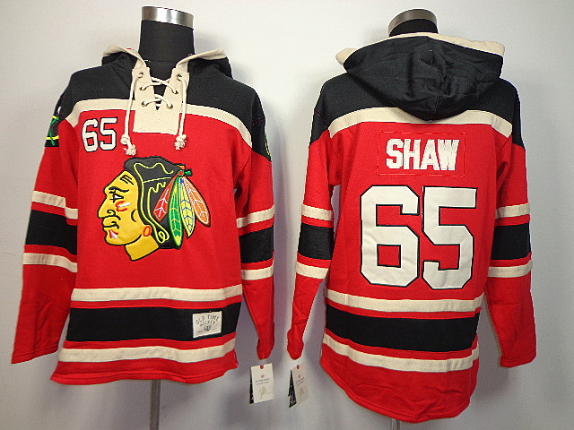Blackhawks 65 Shaw Red Old Time Hooded Jerseys