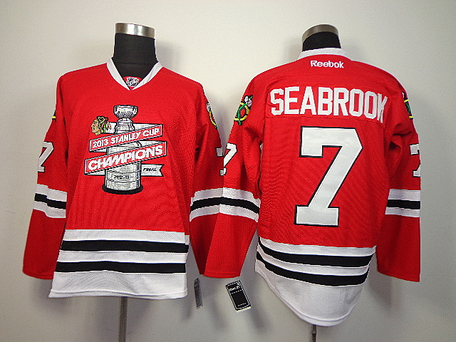Blackhawks 7 Seabrook 2013 Stanley Cup Champions Red Jerseys