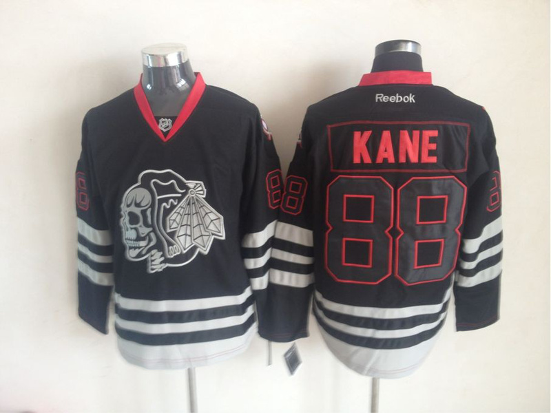 Blackhawks 88 Kane Black CrossBones Jerseys