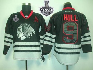Blackhawks 9 Bobby Hull Black Ice With 2013 Stanley Cup Finals Jerseys - Click Image to Close