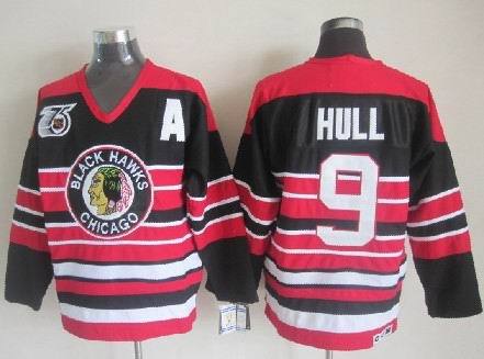 Blackhawks 9 Hull 75th Vintage Jerseys