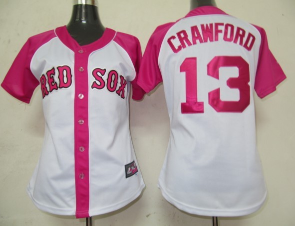 Red Sox 13 Crawford Pink Splash Fashion Women Jersey