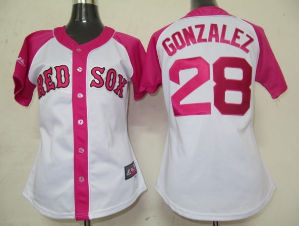 Red Sox 28 Gonzalez Pink Splash Fashion Women Jersey