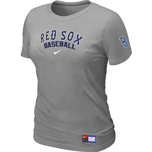 Boston Red Sox Nike Women's L.Grey Short Sleeve Practice T-Shirt - Click Image to Close