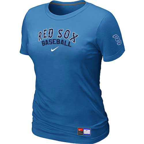 Boston Red Sox Nike Women's L.blue Short Sleeve Practice T-Shirt - Click Image to Close