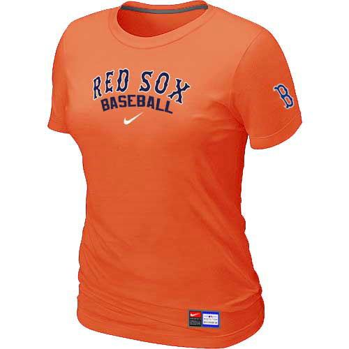 Boston Red Sox Nike Women's Orange Short Sleeve Practice T-Shirt - Click Image to Close