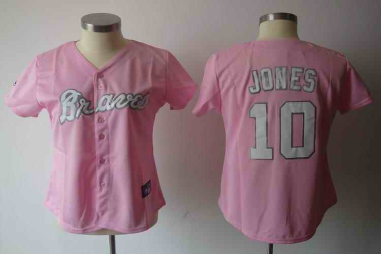 Braves 10 Jones pink women Jersey