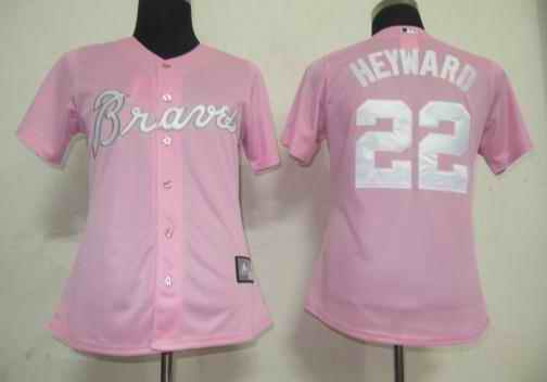 Braves 22 Heyward pink women Jersey - Click Image to Close