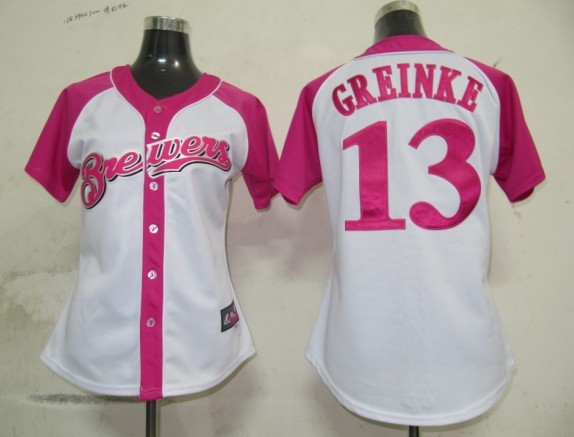 Brewers 13 Greinke Women Pink Splash Fashion Jersey