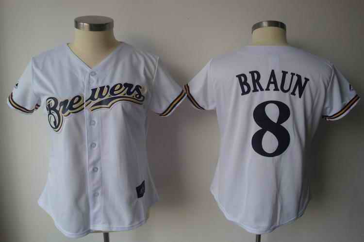 Brewers 8 Braun white women Jersey