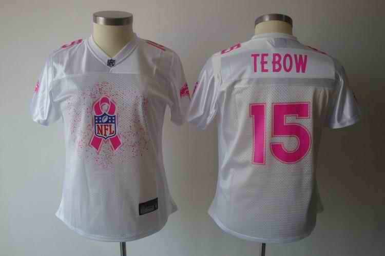 Broncos 15 Tebow Breast Cancer Awareness white women Jerseys