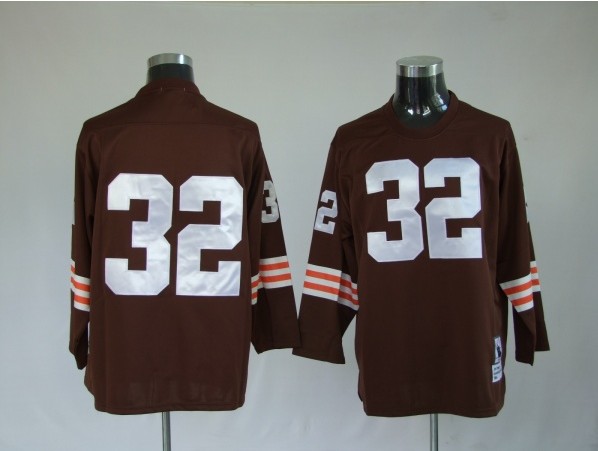 Browns 32 Jim Brown Brown Throwback Longsleeve Jerseys