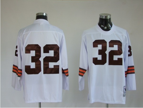 Browns 32 Jim Brown White Throwback Longsleeve Jerseys
