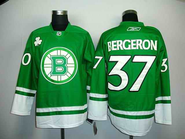 Bruins 37 Bergeron green St.Patricks Day Jerseys