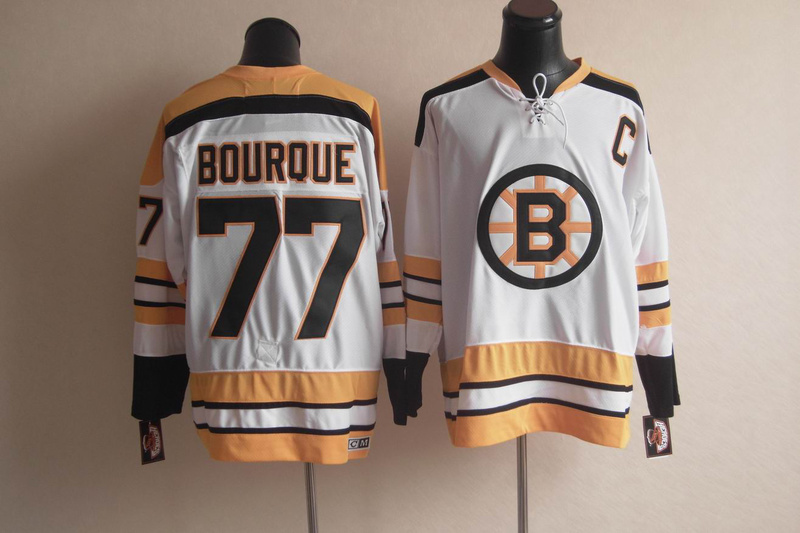 Bruins 77 Bourque White Jerseys