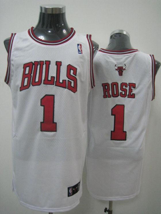 Bulls 1 Derek Rose White Jerseys