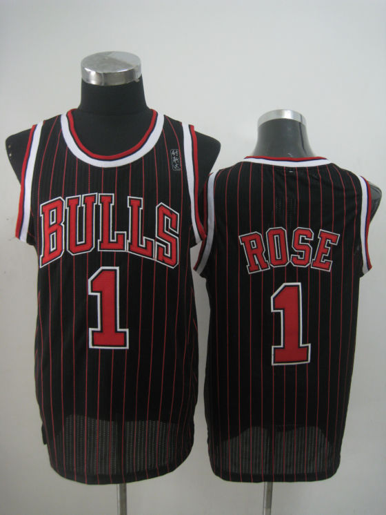 Bulls 1 Rose Black red stripe Jersey