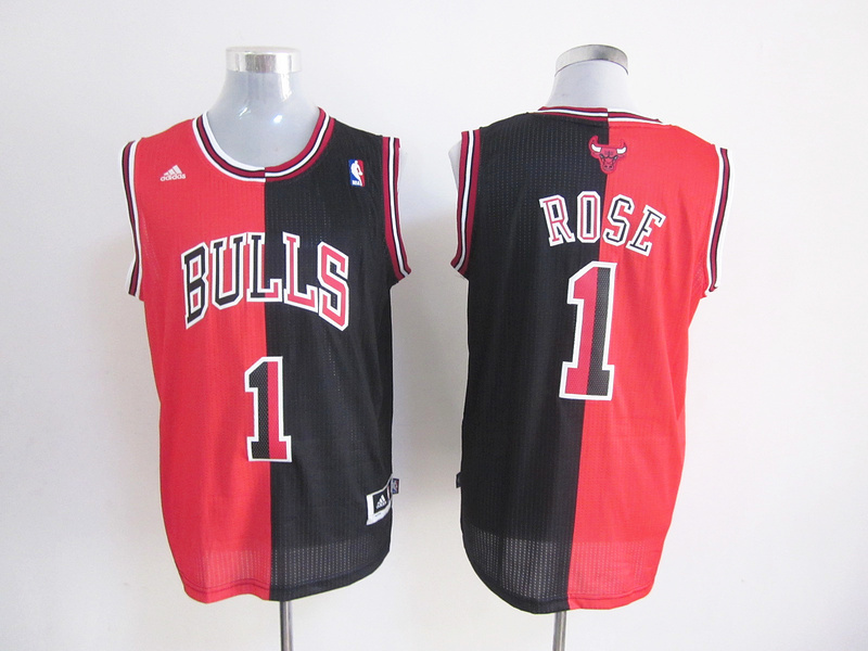 Bulls 1 Rose Red&Black Split Jerseys - Click Image to Close