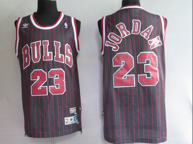 Bulls 23 Jordan Black Red Strip Red Number Jerseys