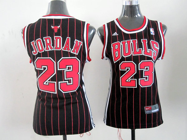 Bulls 23 Jordan Black Red strip Women Jersey