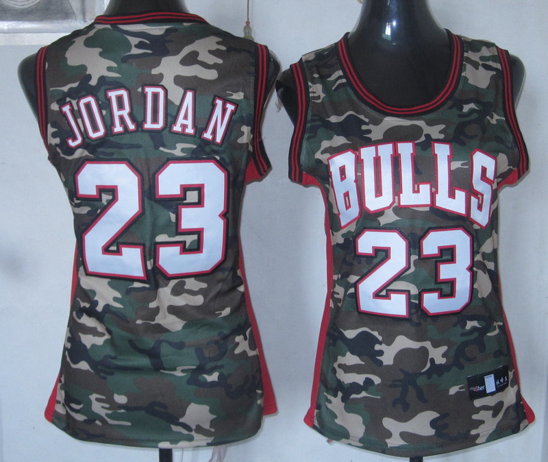 Bulls 23 Jordan Camo Women Jersey - Click Image to Close