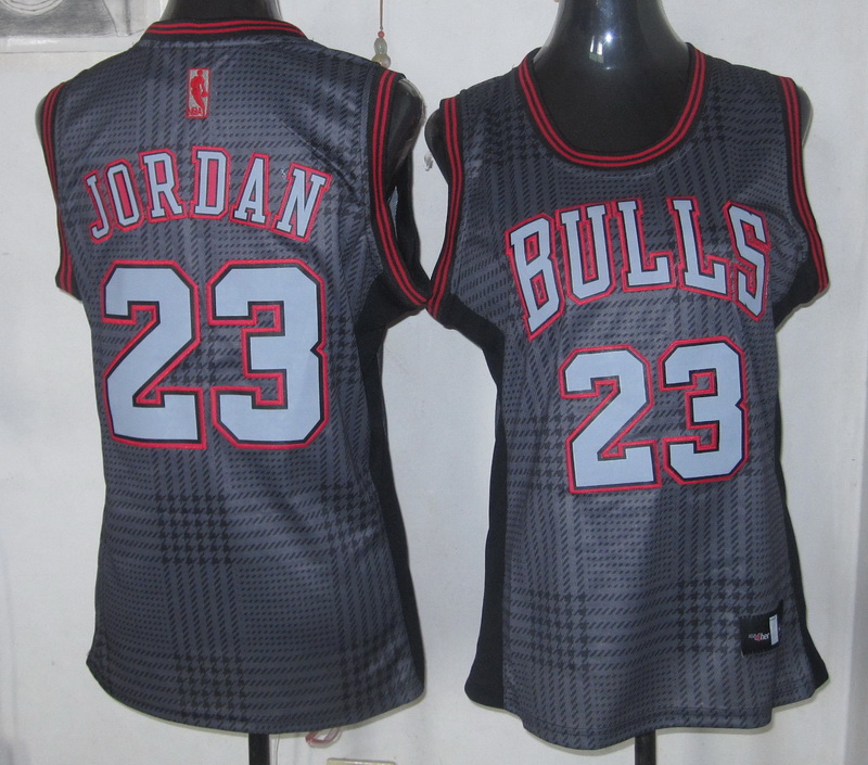 Bulls 23 Jordan Grey Grid Women Jersey - Click Image to Close
