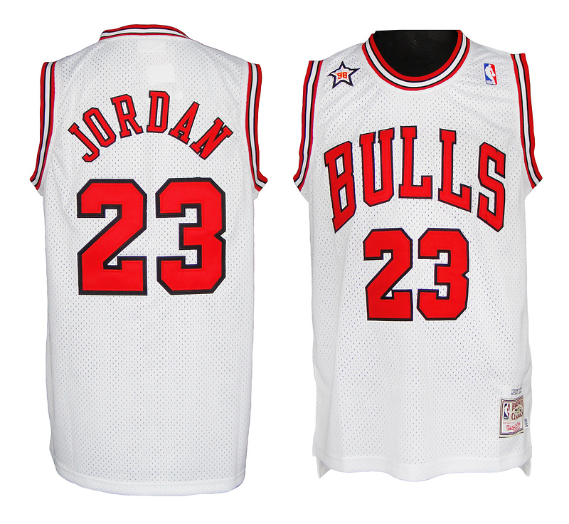 Bulls 23 Jordan White Mesh Jerseys