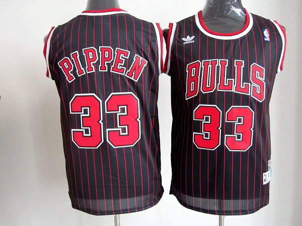 Bulls 33 Scottie Pippen Black red stripe Jerseys
