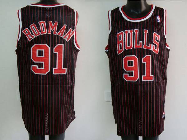 Bulls 91 Dennis Rodman Black Red Strip Jerseys