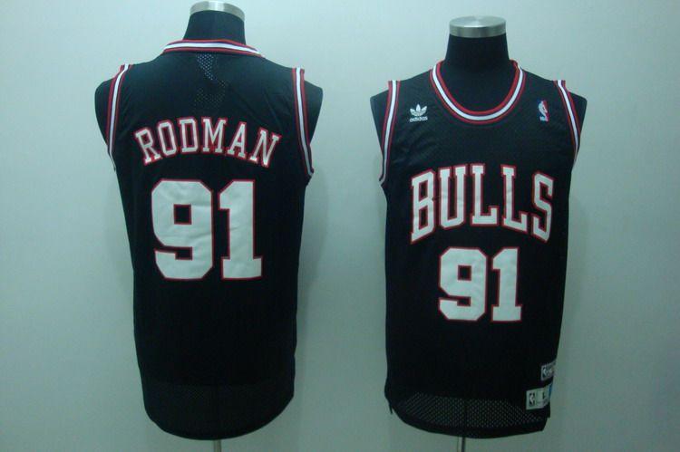 Bulls 91 Rodman Black Throwback Jerseys