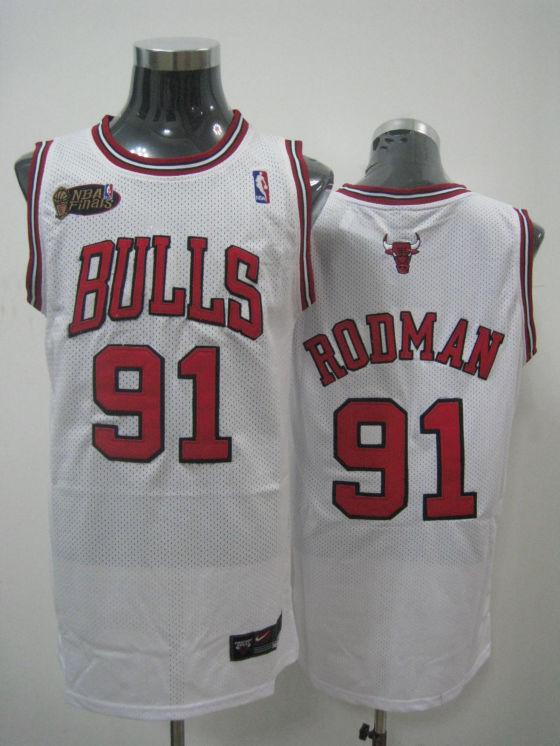 Bulls 91 Rodman White Final Patch Jerseys