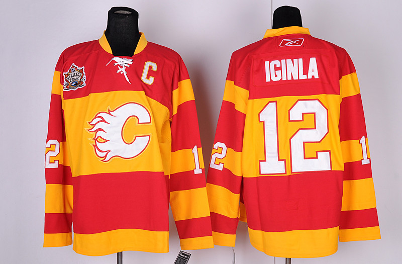 Calgary Flames 12 Jarome Iginla Red&Orange Heritage Classic Jerseys