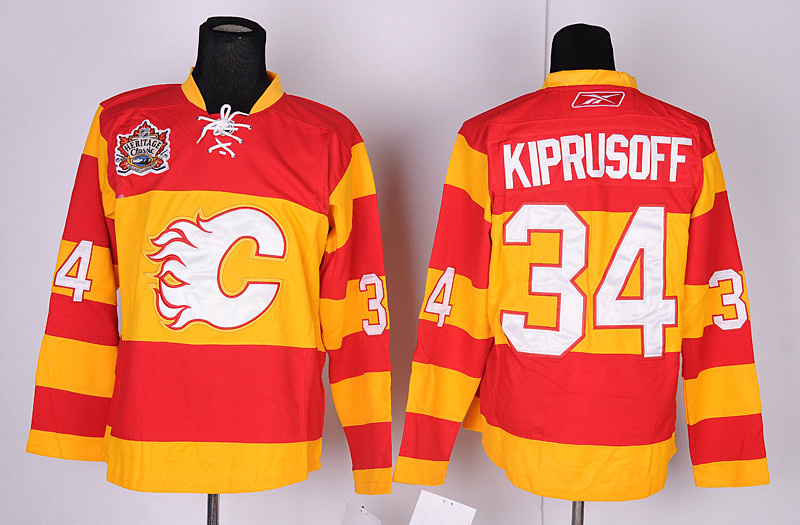 Calgary Flames 34 Kiprusoff Red&Orange Heritage Classic Jerseys