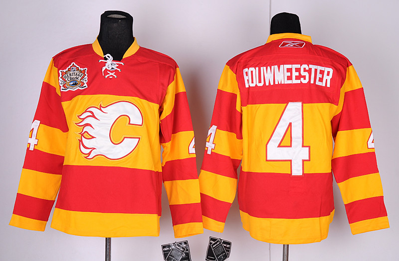 Calgary Flames 4 Jay Bouwmeester Red&Orange Heritage Classic Jerseys