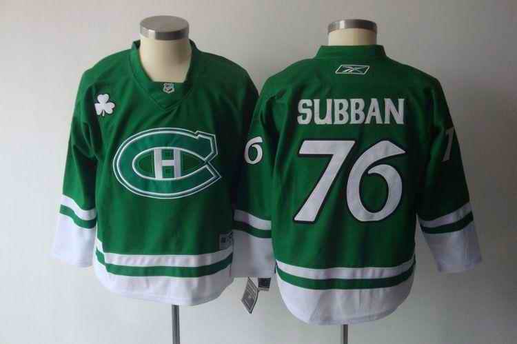 Canadiens 76 Subban green St.Patricks Day Youth Jersey