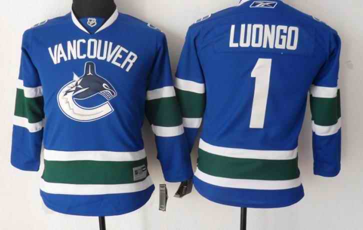 Canucks 1 R.Luongo Blue Youth Jersey