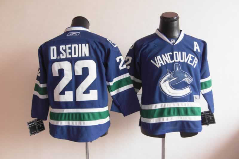 Canucks 22 D.Sedin Blue Youth Jersey - Click Image to Close