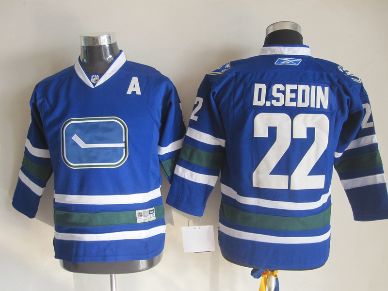 Canucks D.SEDIN 22 Blue Third version Youth Jersey - Click Image to Close