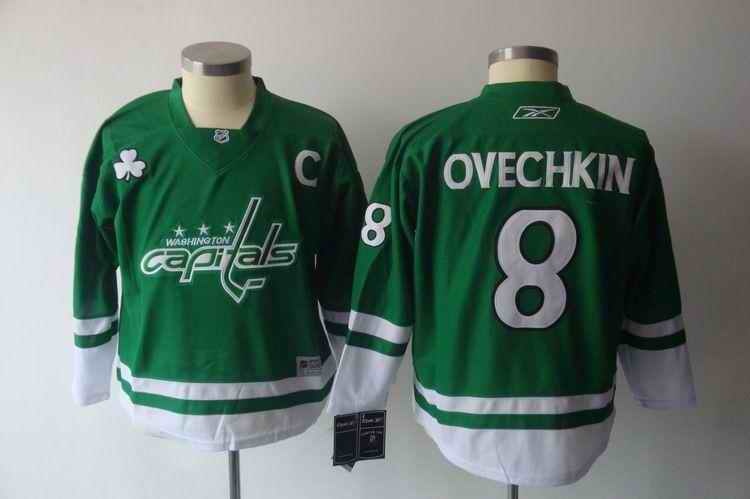 Capitals 8 Ovechkin green St.Patricks Day Youth Jersey