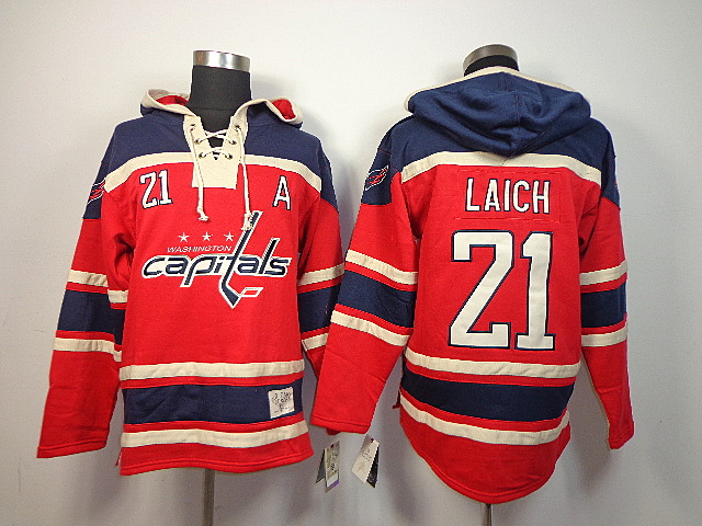 Capitals 21 Laich Red Hooded Jerseys