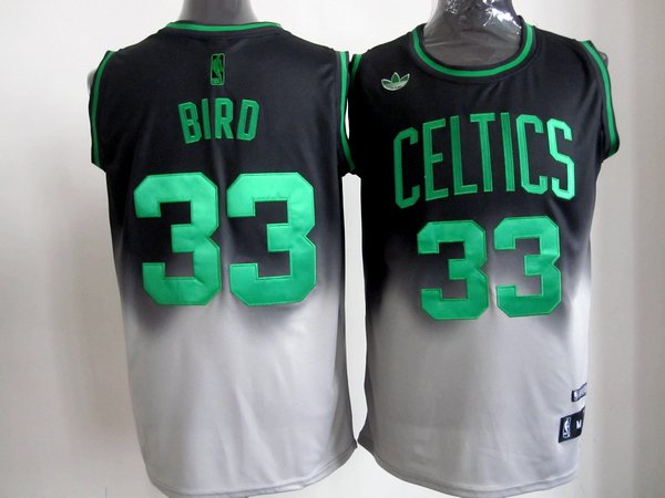 Celtics 33 Bird Black&White Jersey - Click Image to Close