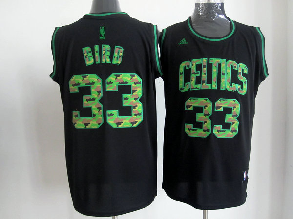 Celtics 33 Bird Black Camo number Jerseys