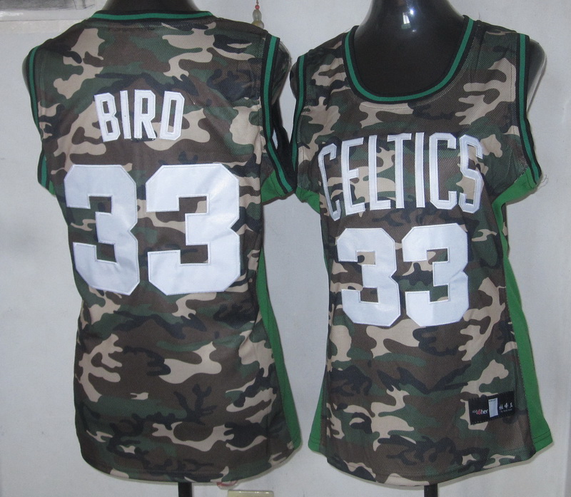 Celtics 33 Bird Camo Women Jersey - Click Image to Close