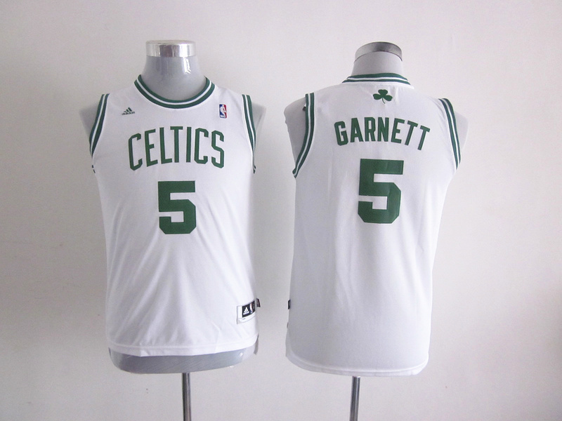Celtics 5 Garnett White New Fabric Youth Jersey - Click Image to Close
