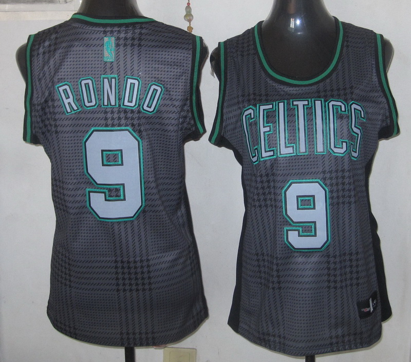 Celtics 9 Rondo Grey Grid Women Jersey