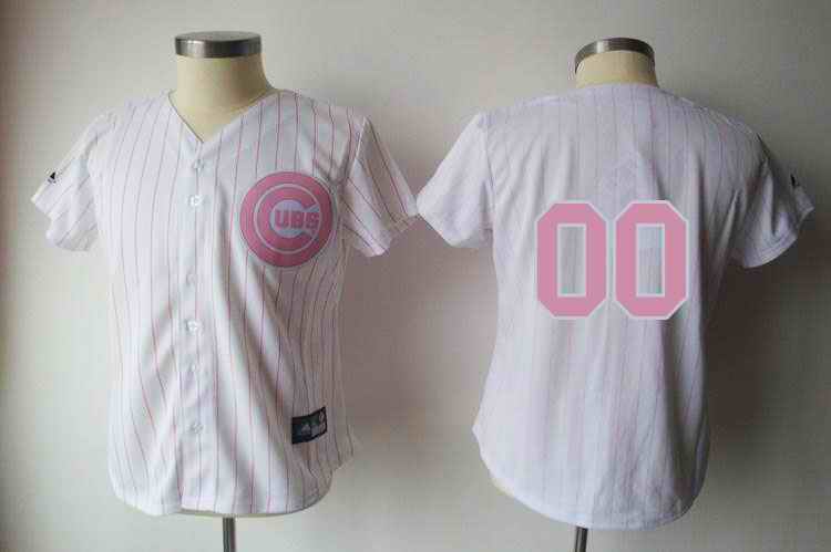 Chicago Cubs Blank White Pink Strip Women Custom Jerseys