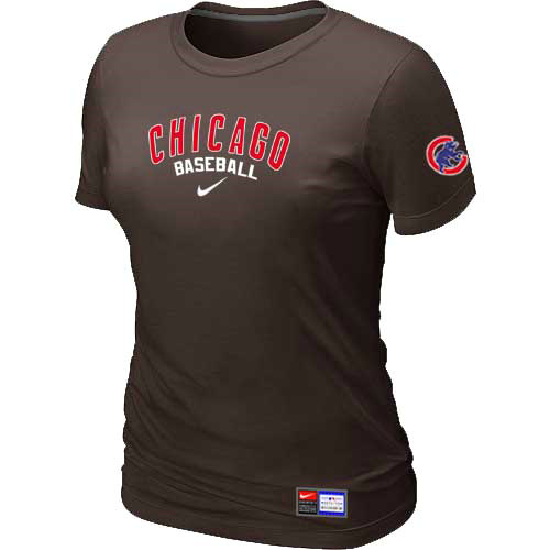 Chicago Cubs Nike Women's Brown Short Sleeve Practice T-Shirt