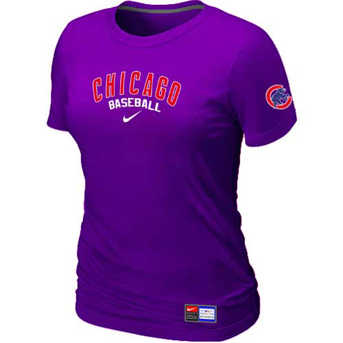 Chicago Cubs Nike Women's Purple Short Sleeve Practice T-Shirt - Click Image to Close