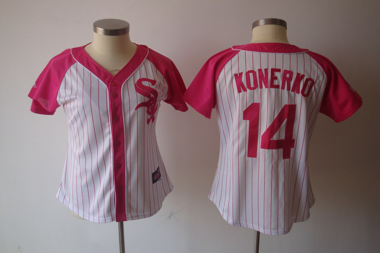 White Sox 14 Konerko Women Pink Splash Fashion Jersey