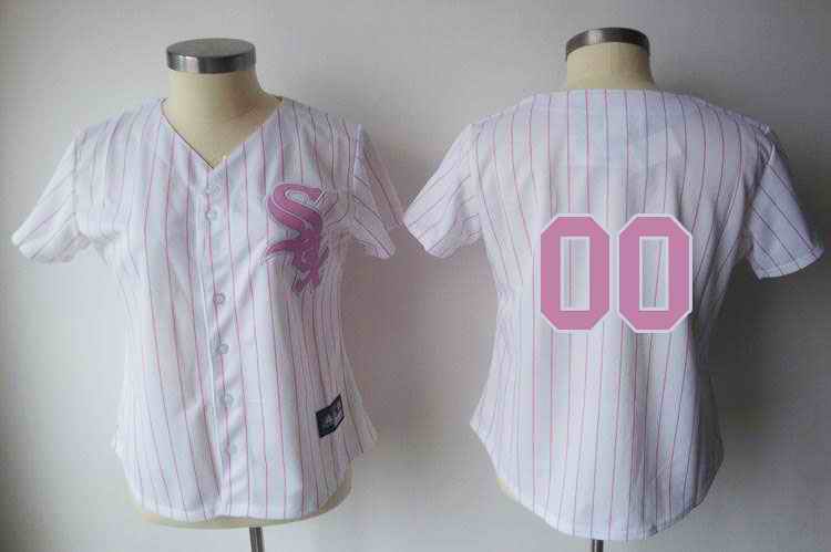 Chicago White Sox Blank White Pink Strip Women Custom Jerseys